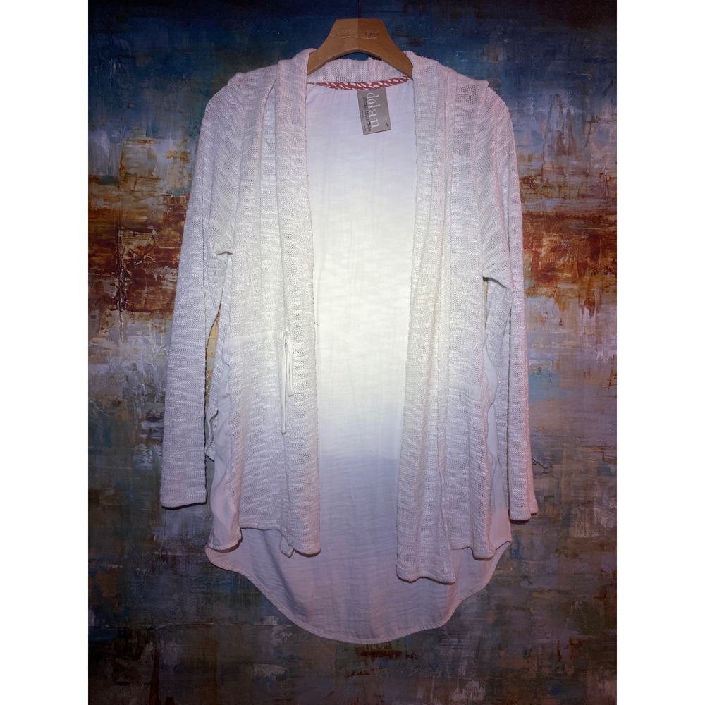 Dolan Left Coast Collection White‎ Mixed Media Open Front Cardigan Sweater L USA